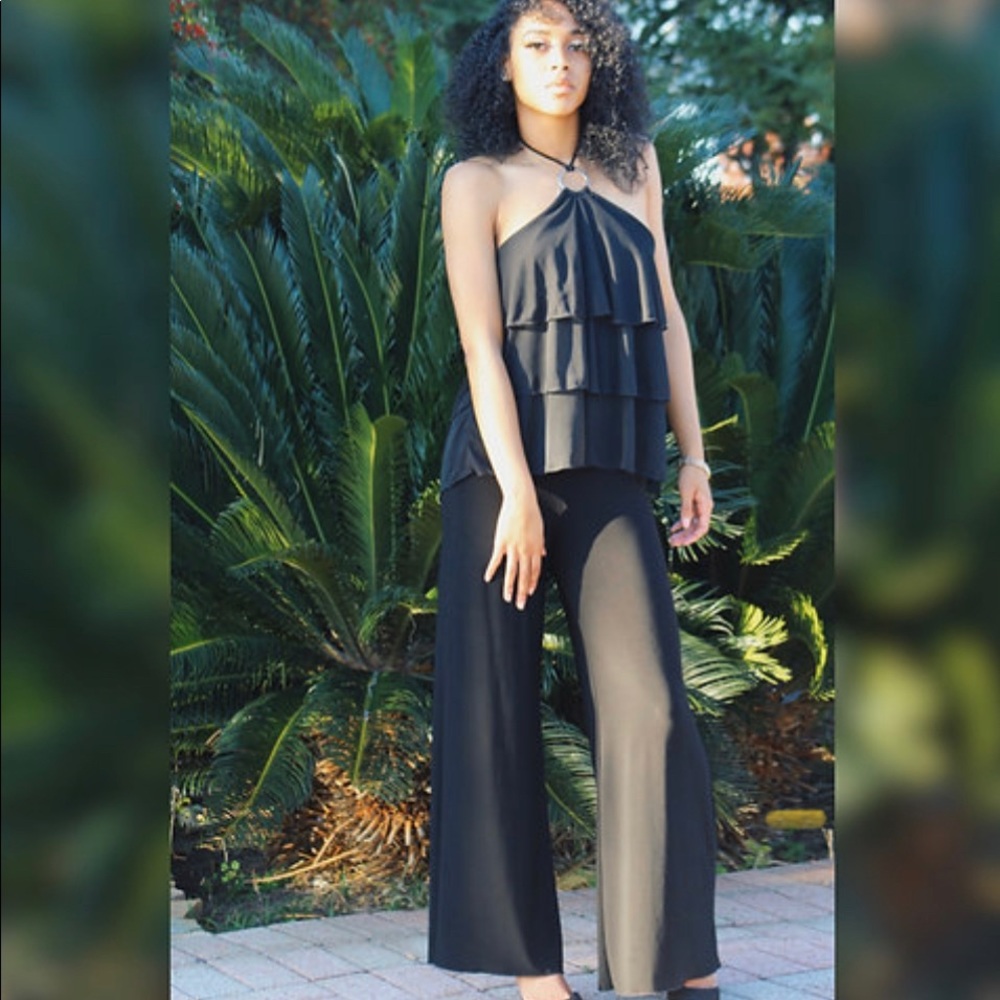 SMALL Black Ruffle Top Jumpsuit